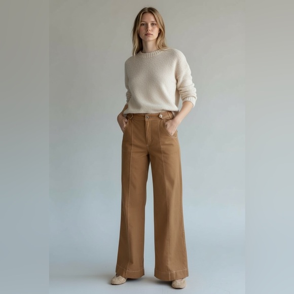 Anthropologie Maeve Wide Leg Pants High Rise Camel Brown US 10 - Picture 14 of 14